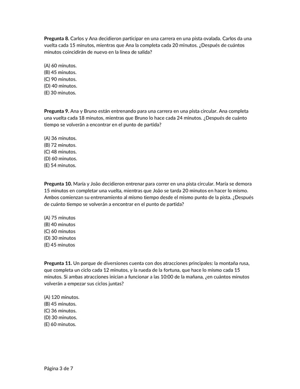 7 páginas de problemas de Mínimo común múltiplo (MCM)