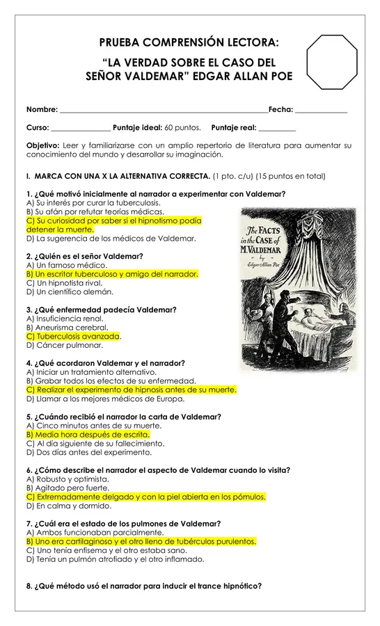 Prueba Lectura - La verdad sobre el caso del Señor Valdemar (cuento Edgar Allan Poe)
