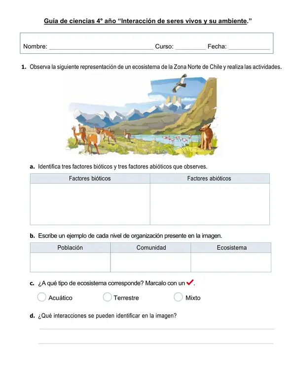 Guía ciencias 4°año "Interacción de seres vivos y su ambiente"