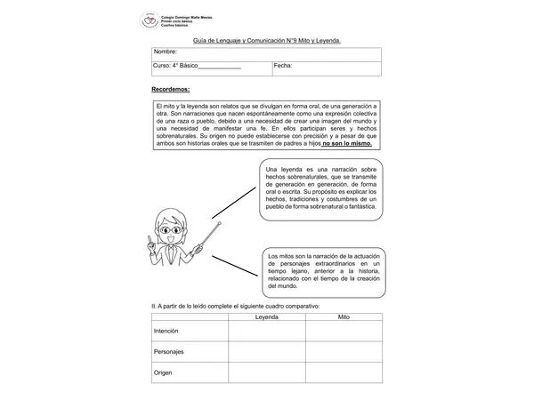 comprensión lectora mito y leyenda 