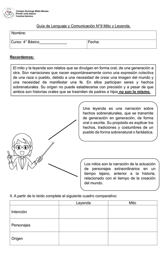 comprensión lectora mito y leyenda 