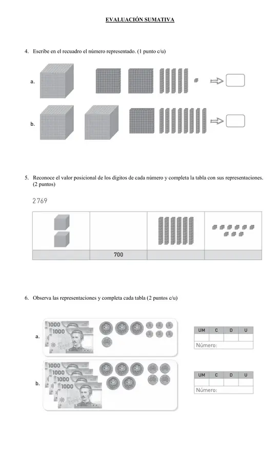Prueba Matemática 4 básico números hasta 10.000