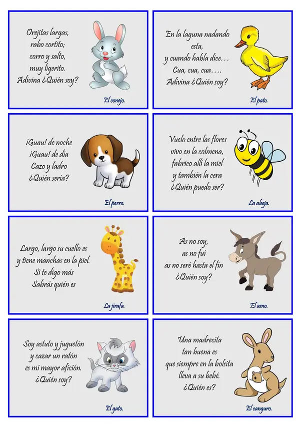 Láminas de Adivinanzas de Animales