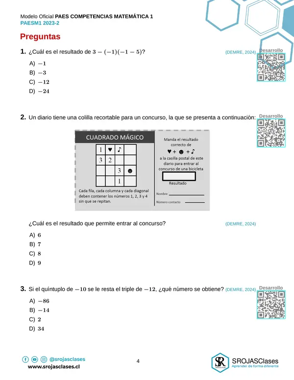 PAES Regular Competencia Matemática 1 - Admisión 2023