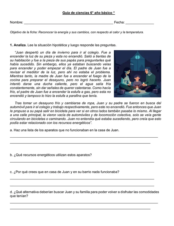Guía de ciencias 6° año "La energía ".