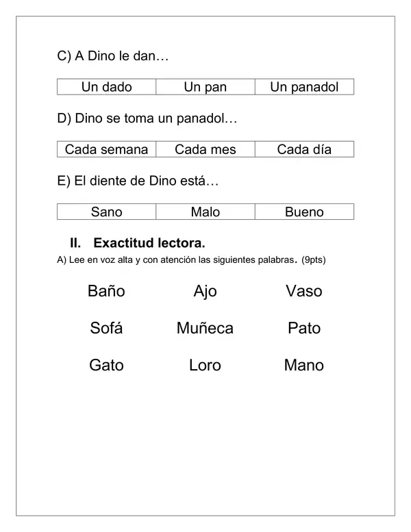 Evaluación informal, termino de proceso y pauta de corrección.