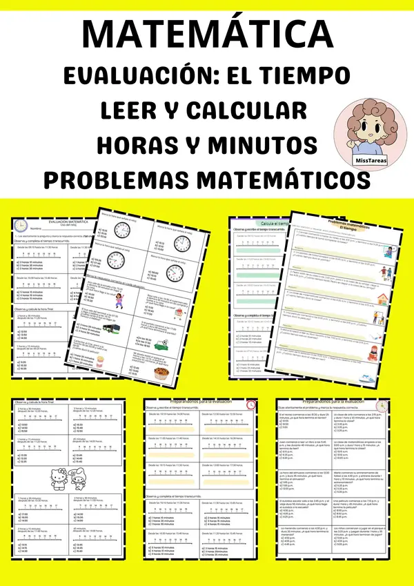 Prueba Matemática: El Tiempo - Leer y Calcular Horas y Minutos 