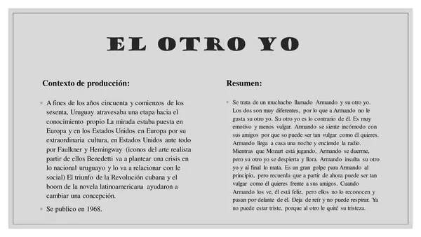 Análisis literario - El otro yo (Mario Benedetti)