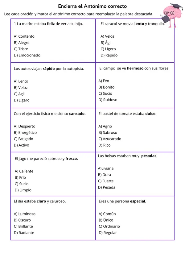 Antónimos, para fortalecer el vocabulario Lenguaje y comunicación