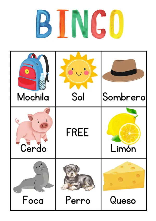 Juego bingo (asocia palabra-imagen)