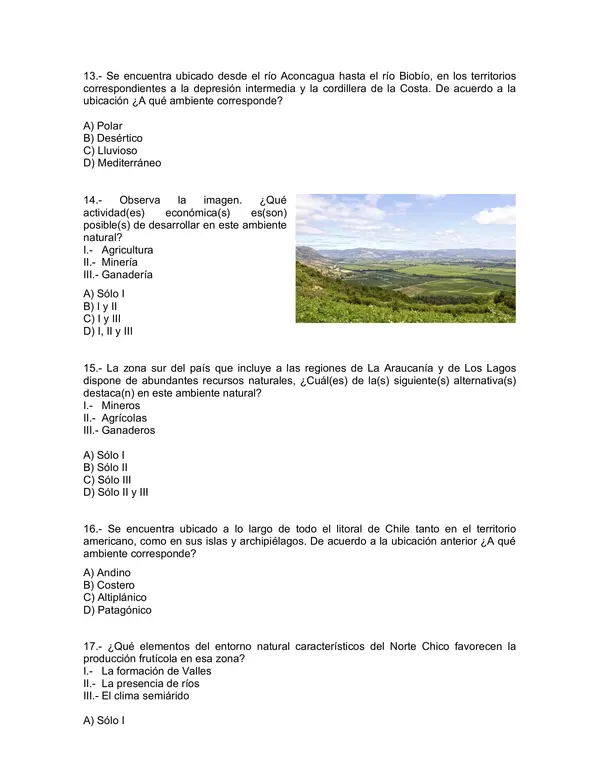 Evaluacion de Historia y Geografia 6 Basico: las caracteristicas del territorio nacional