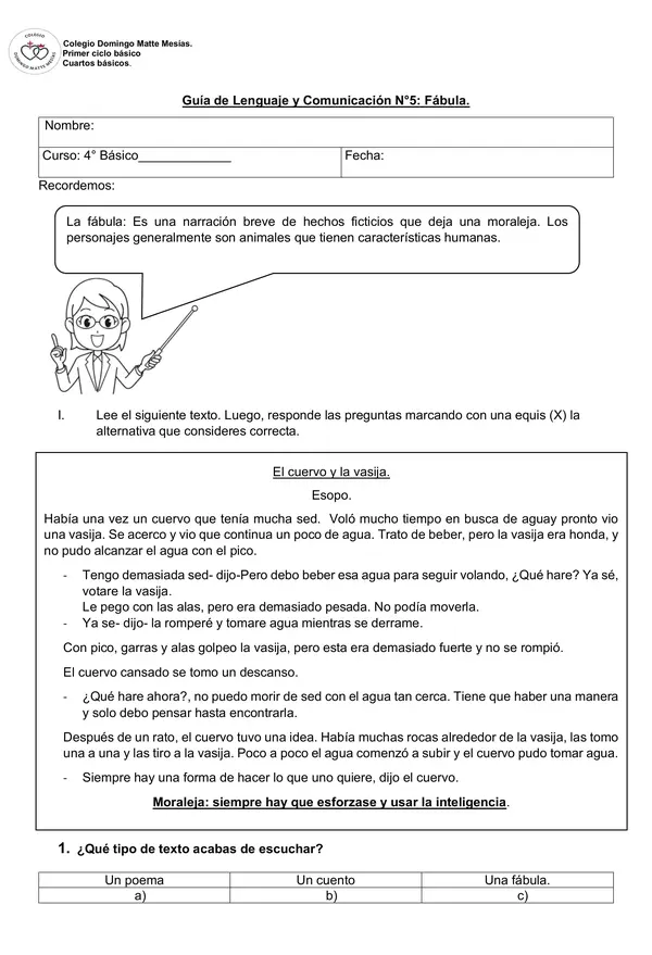 Comprensión lectora fábula.