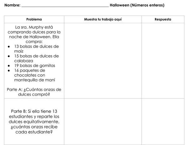 Halloween. Problemas enteros, decimales y fracciones