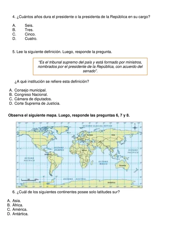 Evaluación segundo semestre de historia, 4° año básico.