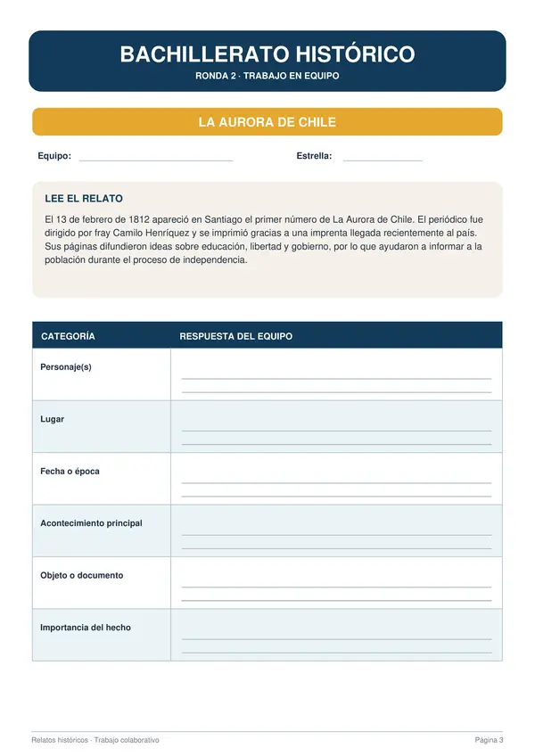 Juego Bachillerato Relatos Históricos 