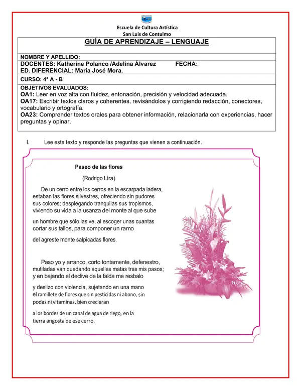 Guía poema simce y grupos gramaticales