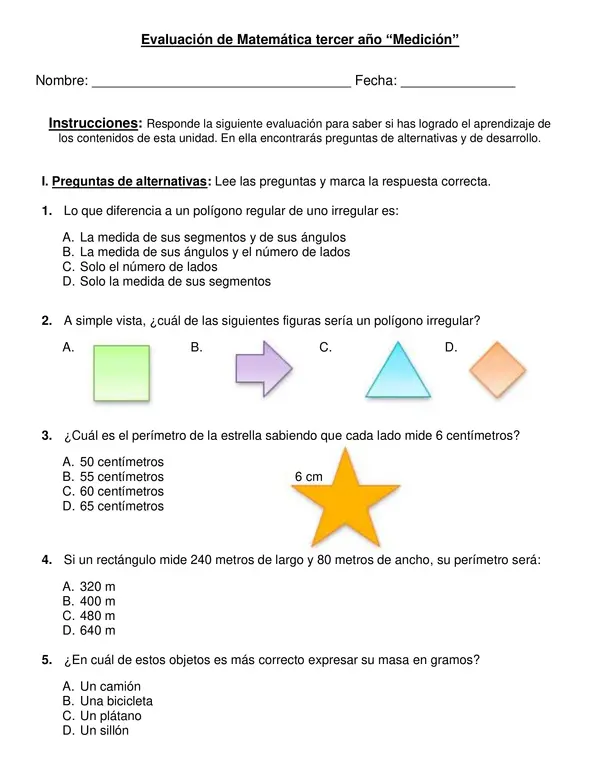 Prueba "Medición" Tercer año.