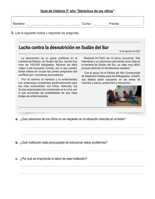 Guía de historia 3° año "Derechos de los niños"
