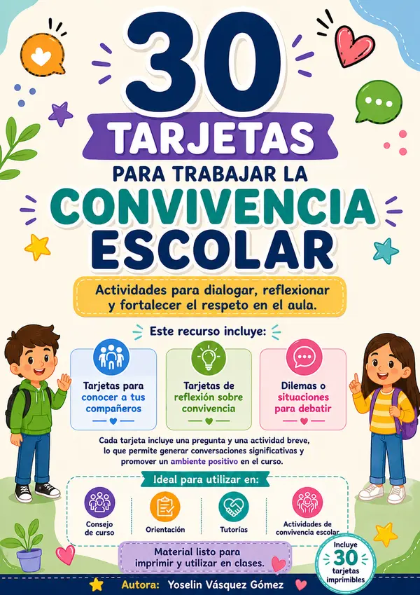30 Tarjetas para trabajar la Convivencia Escolar | Actividades para Consejo de Curso y Orientación