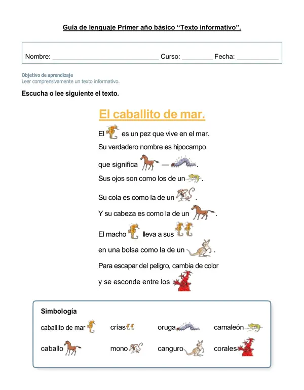Guía 1°-2° año básico "Texto informativo: El caballito de mar".