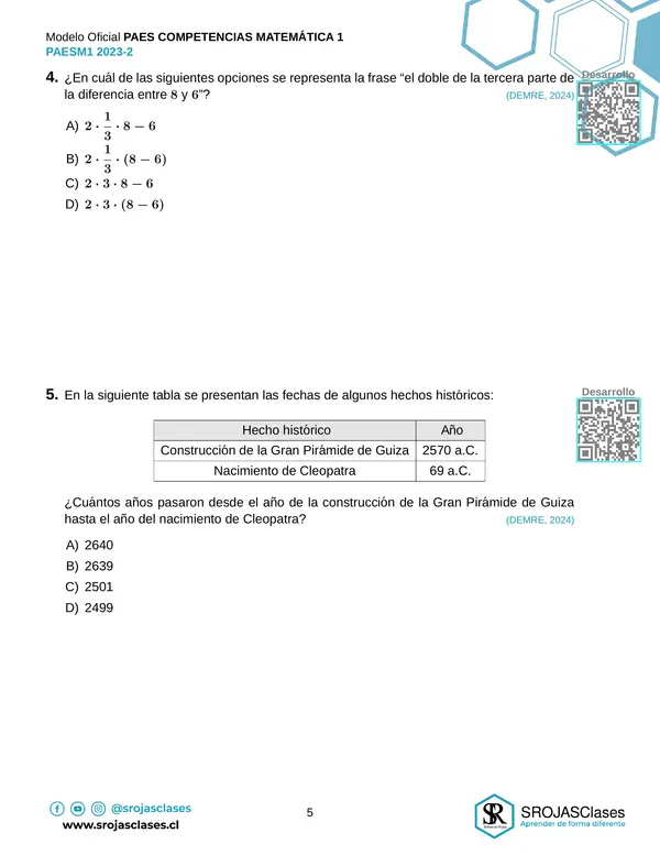 PAES Regular Competencia Matemática 1 - Admisión 2023