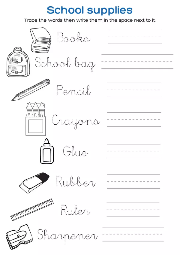 School supplies worsheet