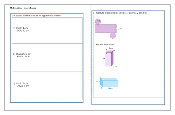 Guia de área y volumen de prismas y cilindros. 