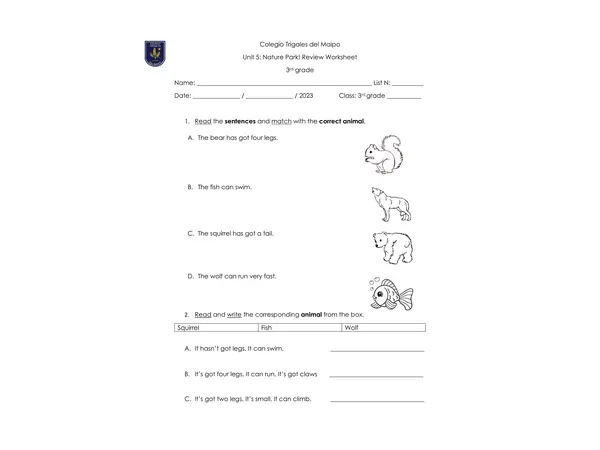 Unit 5 Nature Park Review Worksheet 