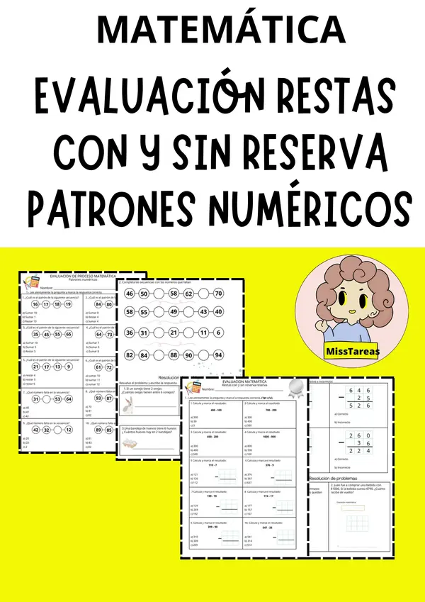 Evaluación proceso, restas y patrones numéricos | Matemática
