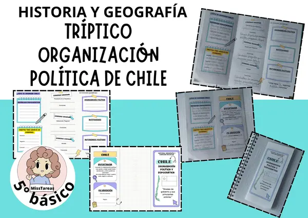 Tríptico Organización Política de Chile – Historia, Geografía (5° Básico)