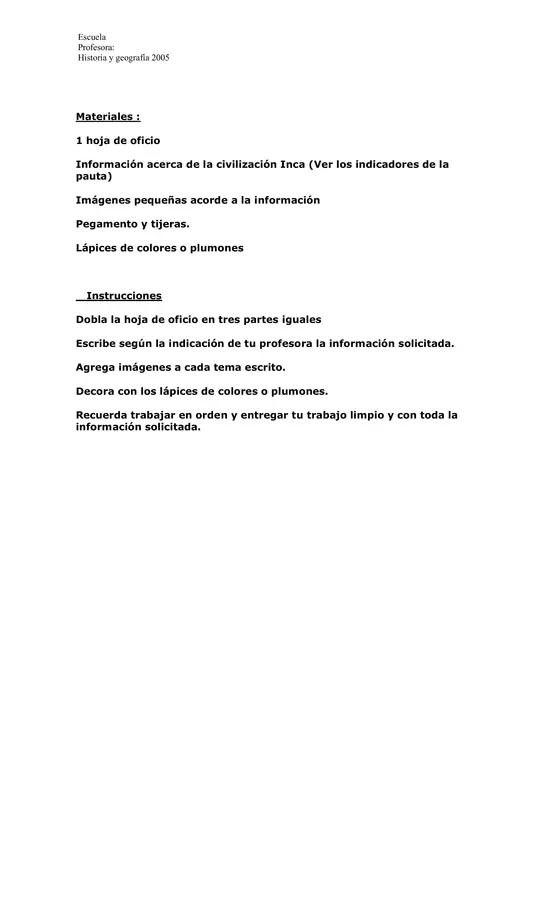 Pauta de evaluación:Tríptico Los Incas