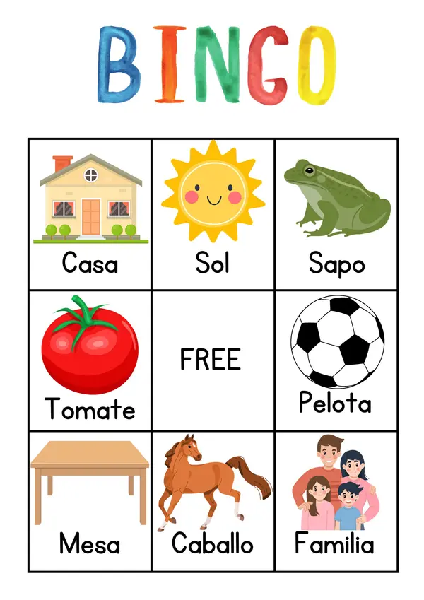Juego bingo (asocia palabra-imagen)