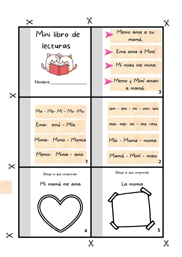 Mini libro de lectura y comprensión de la letra "M"