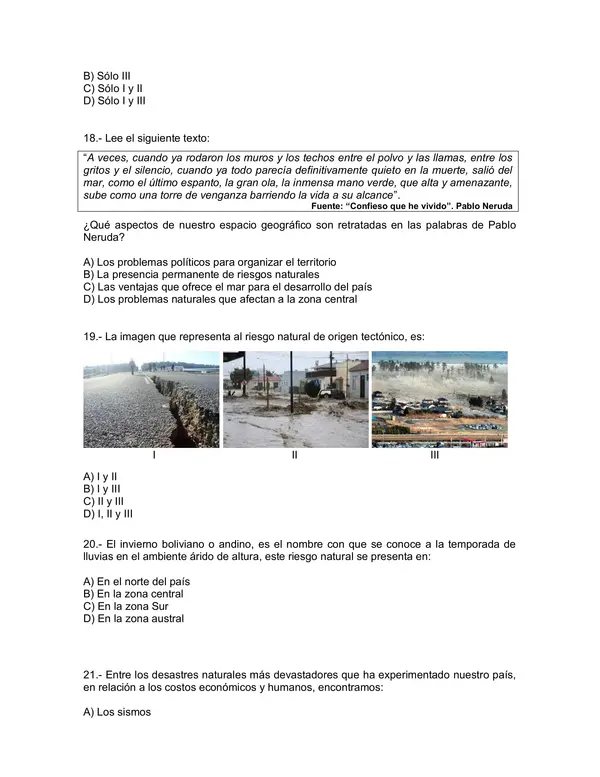 Evaluacion de Historia y Geografia 6 Basico: las caracteristicas del territorio nacional