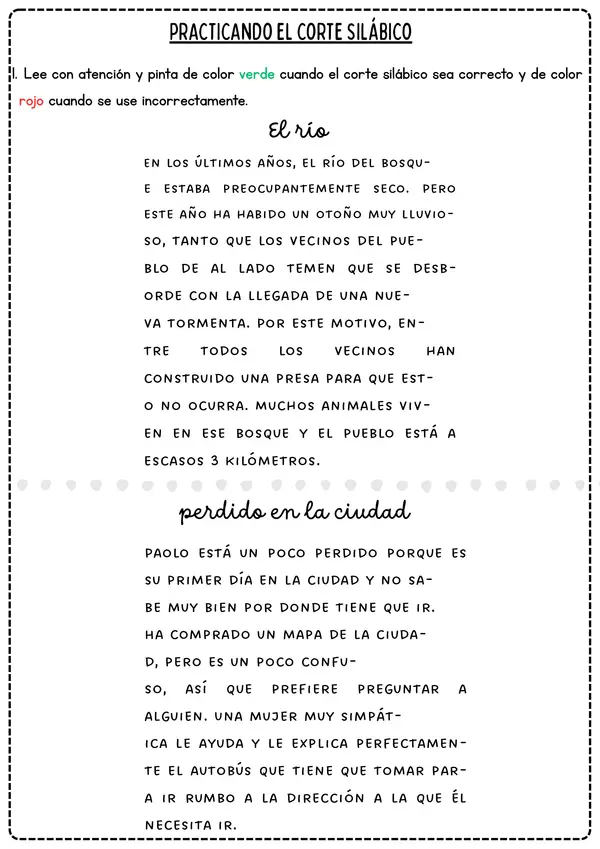 Guía "practicando el corte silábico" 