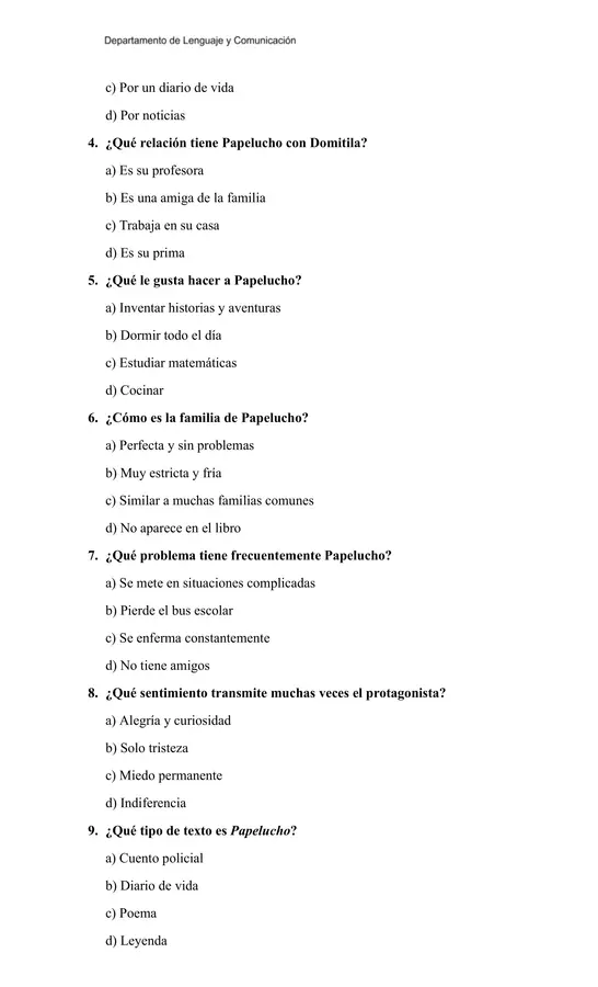 📚 Prueba de Lectura Domiciliaria “Papelucho” | 38 puntos + Pauta de Corrección