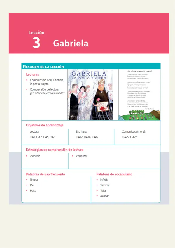 Lección Número 3 LEO PRIMERO (2° básico)- "Gabriela"