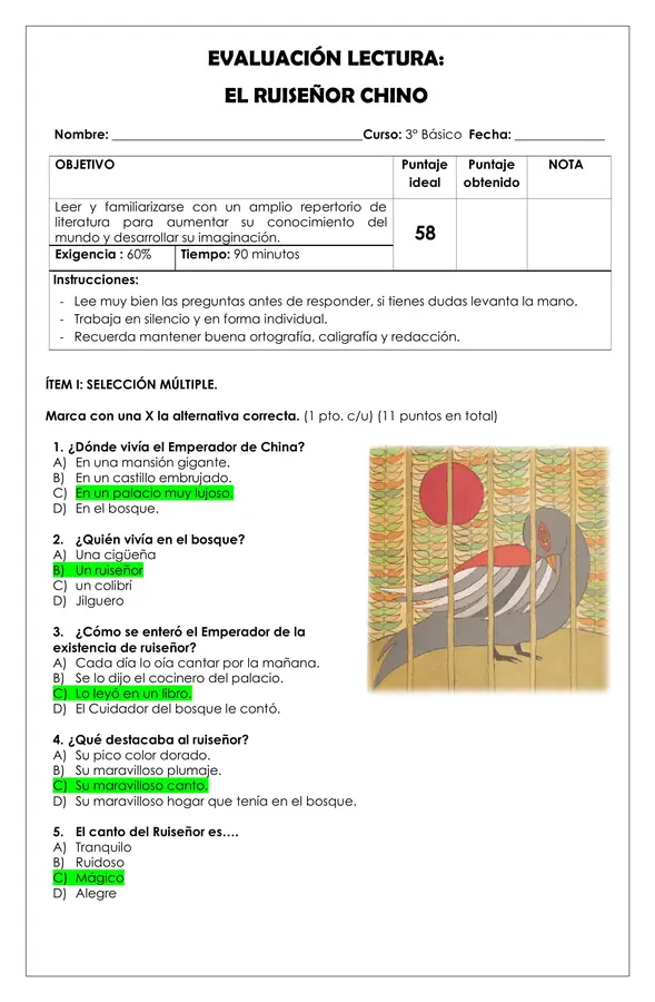 Prueba Lectura - El Ruiseñor Chino