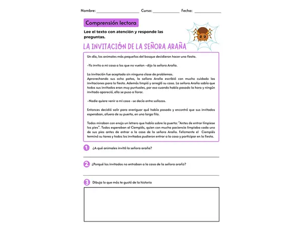 Comprensión Lectora – “La invitación de la señora Araña”