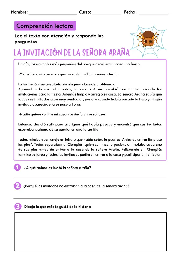 Comprensión Lectora – “La invitación de la señora Araña”