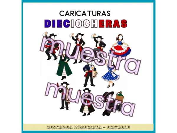 Plantilla: Caricaturas dieciocheras para ornamentación de sala.