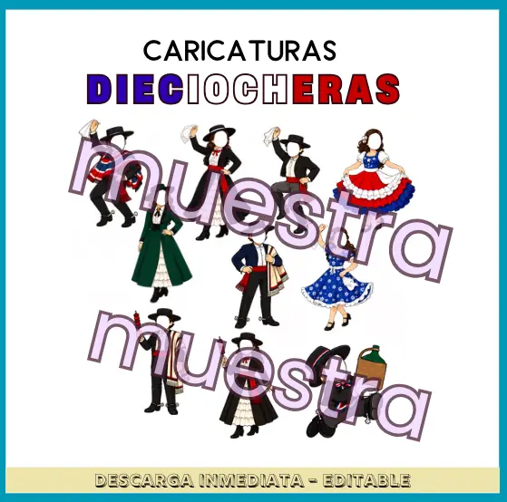 Plantilla: Caricaturas dieciocheras para ornamentación de sala.
