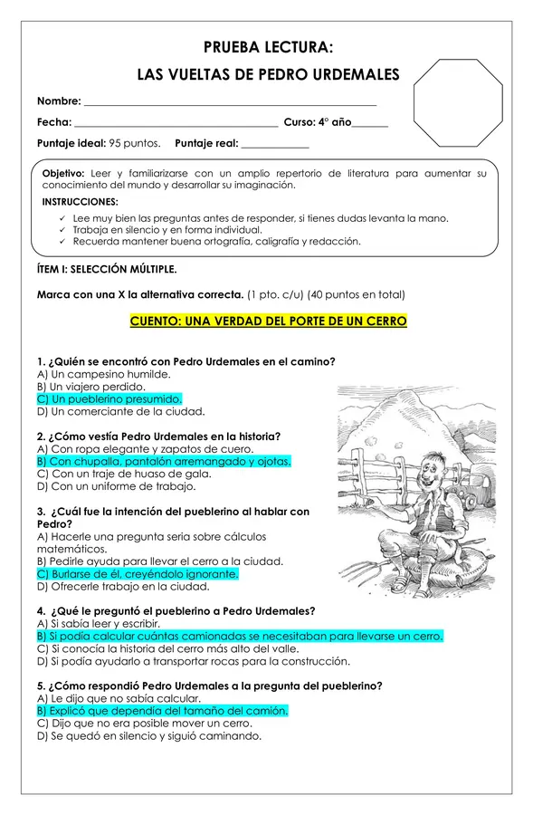 Prueba Lectura - Las vueltas de Pedro Urdemales