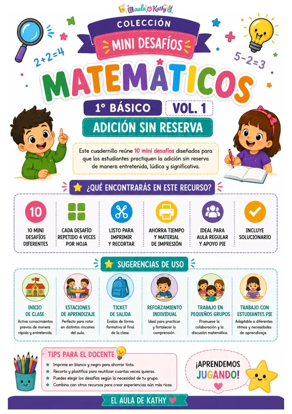 🌟 Mini Desafíos Matemáticos: Adición sin reserva | 1° Básico
