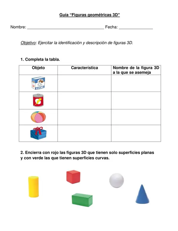 Guía "Figuras geométricas 3D" 2°segundo año básico.