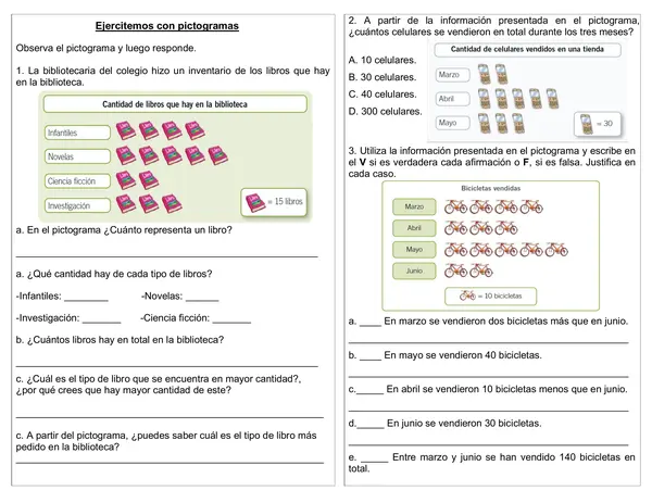 Guía de matemática 4° año "Ejercicios con pictograma"