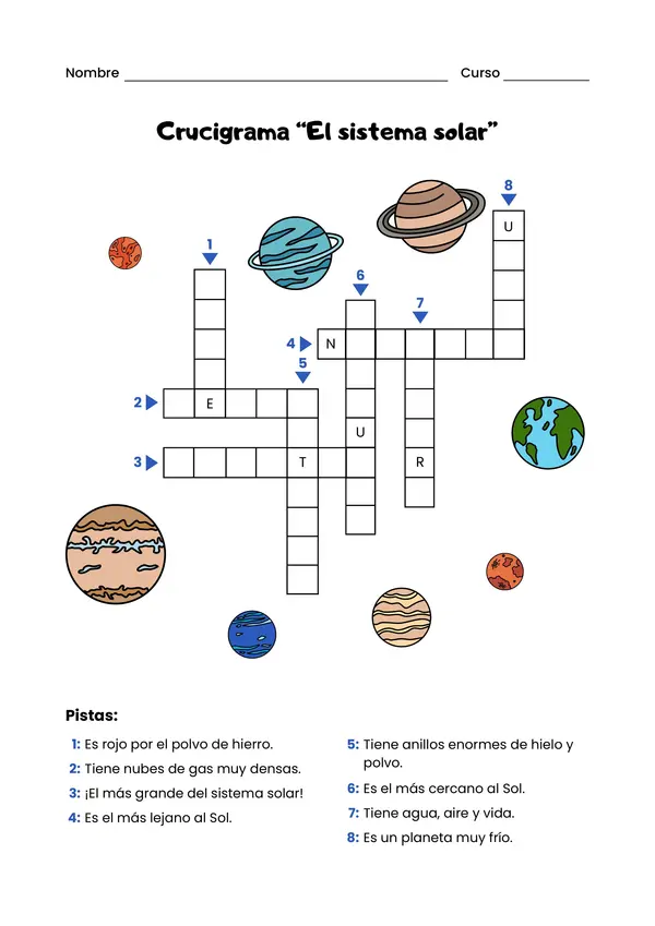 Crucigrama El sistema solar 