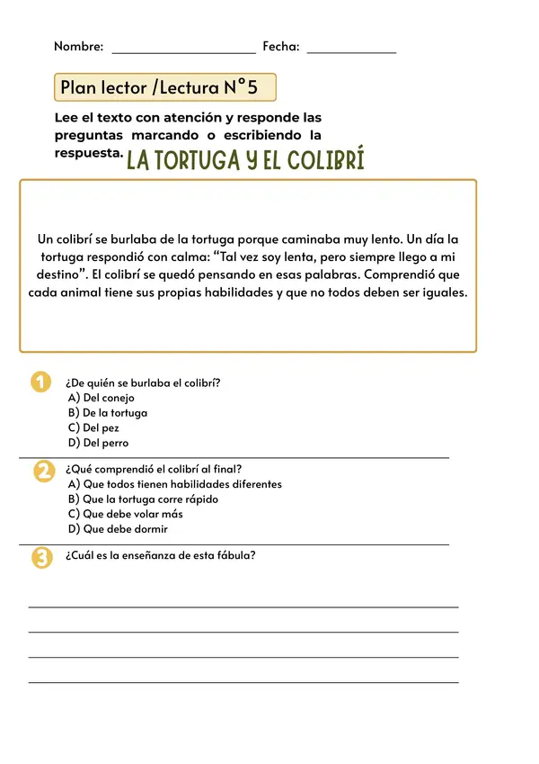 Lecturas cortas con preguntas de comprensión lectora 