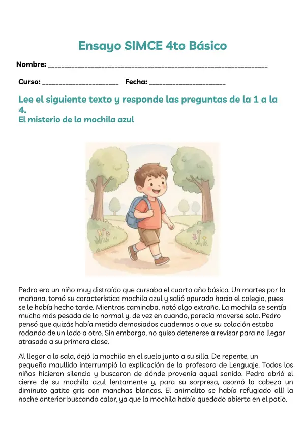 Ensayo SIMCE Lectura cuarto básico