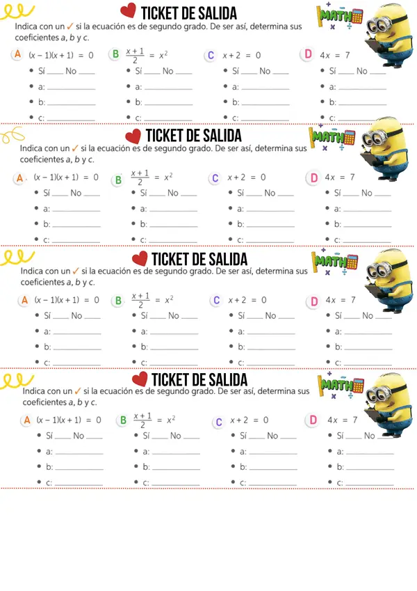 Ticket de salida: ecuaciones de 2° grado